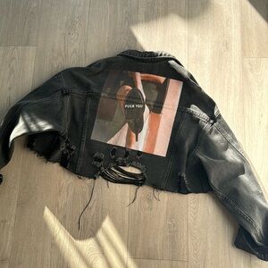 Never worn edgy dark grey denim jacket